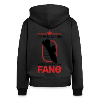 Ich muss gar nix Ich muss nur nach Fanø Fanö - Frauen Premium Bio Zip Hoodie - Schwarz - Hinten - Julia (174cm)