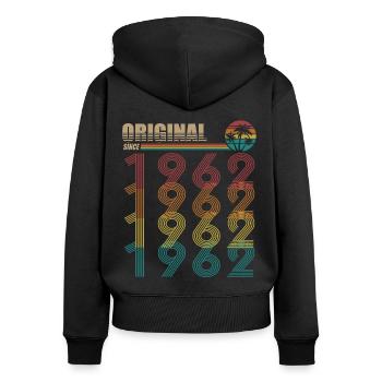 60e anniversaire né en 1962 Original depuis 1962 - Sweat à capuche zippé Premium bio Femme - noir - Dos - Julia (174cm)