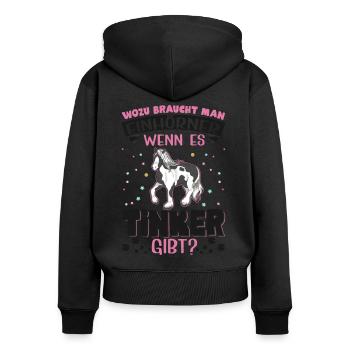 Irish Tinker Pferd Einhorn - Frauen Premium Bio Zip Hoodie - Schwarz - Hinten - Julia (174cm)