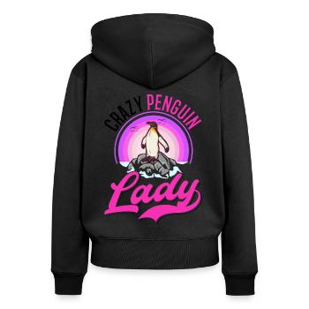 Crazy Penguin lady Pinguin - Frauen Premium Bio Zip Hoodie - Schwarz - Hinten - Julia (174cm)