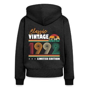 30. Geburtstag Jahrgang 1992 Classic Vintage 1992 - Frauen Premium Bio Zip Hoodie - Schwarz - Hinten - Julia (174cm)