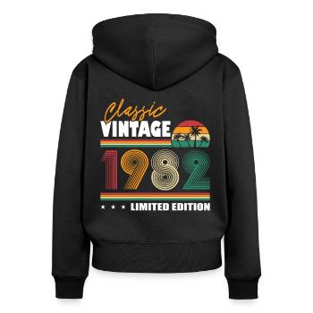 40. Geburtstag Jahrgang 1982 Classic Vintage 1982 - Frauen Premium Bio Zip Hoodie - Schwarz - Hinten - Julia (174cm)