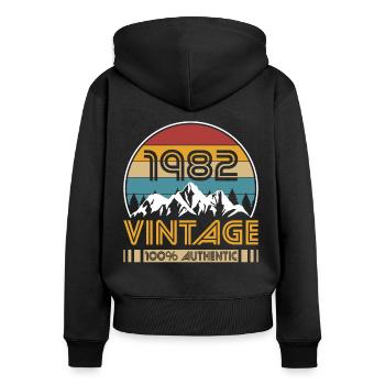 40ème anniversaire millésime 1982 Millésime 1982 - Sweat à capuche zippé Premium bio Femme - noir - Dos - Julia (174cm)