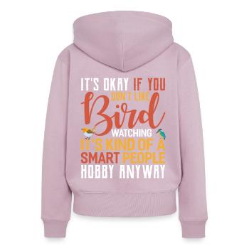 Ornithologues amateurs - Sweat à capuche zippé Premium bio Femme - rose poudré - Dos - Julia (174cm)