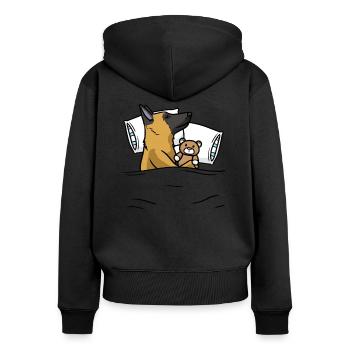 Belgian Malinois Dog With Plush Toy - Women's Premium Organic Zip Hoodie - black - Back - Julia (174cm)