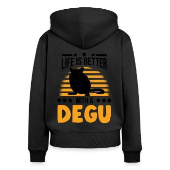 Life is better with an Degu - Frauen Premium Bio Zip Hoodie - Schwarz - Hinten - Julia (174cm)