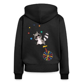 Waschbär jongliert mit Bällen auf Einrad Jongleur - Frauen Premium Bio Zip Hoodie - Schwarz - Hinten - Julia (174cm)