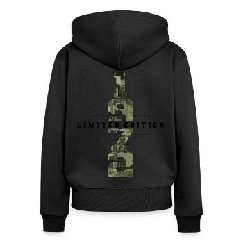 Camouflage 1972 Geboren Geburtsjahr 1972 Männer - Frauen Premium Bio Zip Hoodie - Schwarz - Hinten - Julia (174cm)