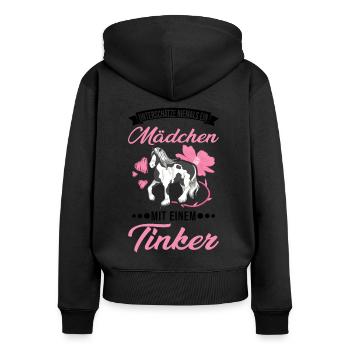 Irish Tinker Pferd Mädchen Tinker - Frauen Premium Bio Zip Hoodie - Schwarz - Hinten - Julia (174cm)