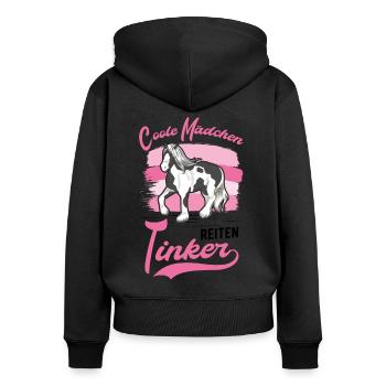 Coole Mädchen reiten Tinker Irish Tinker - Frauen Premium Bio Zip Hoodie - Schwarz - Hinten - Julia (174cm)