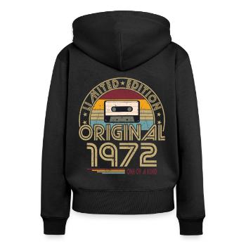 50e anniversaire né en 1972 Original 1972 - Sweat à capuche zippé Premium bio Femme - noir - Dos - Julia (174cm)