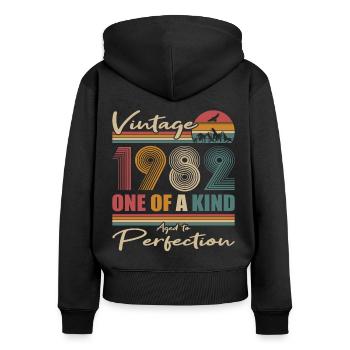 40ème anniversaire millésime 1982 Millésime 1982 - Sweat à capuche zippé Premium bio Femme - noir - Dos - Julia (174cm)