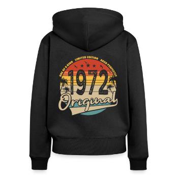 50e anniversaire né en 1972 Original 1972 - Sweat à capuche zippé Premium bio Femme - noir - Dos - Julia (174cm)