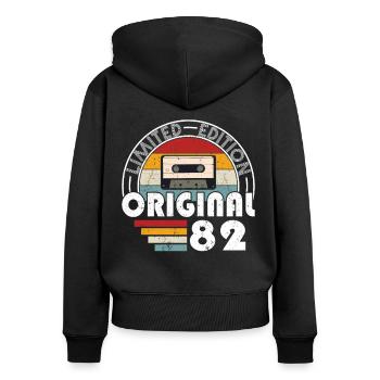 40e anniversaire né en 1982 Original 1982 - Sweat à capuche zippé Premium bio Femme - noir - Dos - Julia (174cm)
