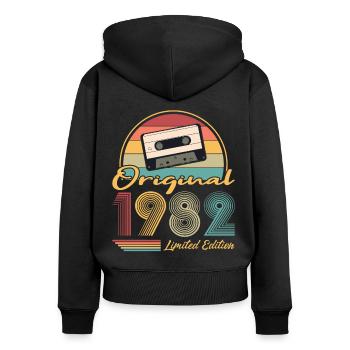 40e anniversaire né en 1982 Original 1982 - Sweat à capuche zippé Premium bio Femme - noir - Dos - Julia (174cm)