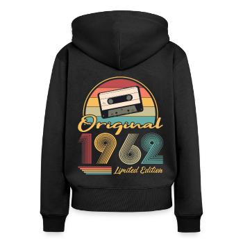 60e anniversaire né en 1962 Original 1962 - Sweat à capuche zippé Premium bio Femme - noir - Dos - Julia (174cm)