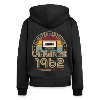 60e anniversaire né en 1962 Original 1962 - Sweat à capuche zippé Premium bio Femme - noir - Dos - Julia (174cm)