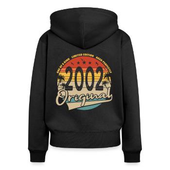 20. Geburtstag Jahrgang 2002 Original 2002 - Frauen Premium Bio Zip Hoodie - Schwarz - Hinten - Julia (174cm)
