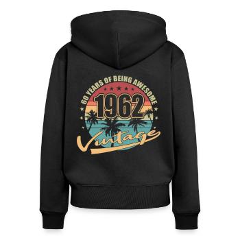 60e anniversaire né en 1962 60 ans - Sweat à capuche zippé Premium bio Femme - noir - Dos - Julia (174cm)