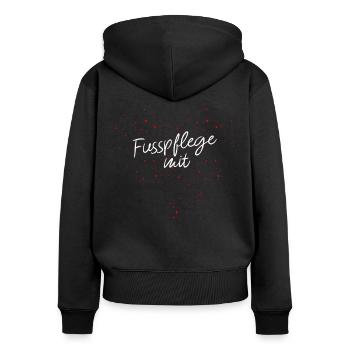 Fußpflege mit Herz Kosmetikerstudio Füße - Frauen Premium Bio Zip Hoodie - Schwarz - Hinten - Julia (174cm)