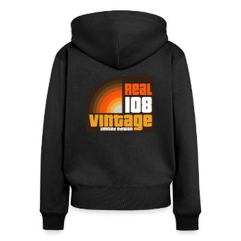 108 Real Vintage Limited Edition - Frauen Premium Bio Zip Hoodie - Schwarz - Hinten - Julia (174cm)