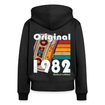 40e anniversaire né en 1982 Original 1982 - Sweat à capuche zippé Premium bio Femme - noir - Dos - Julia (174cm)