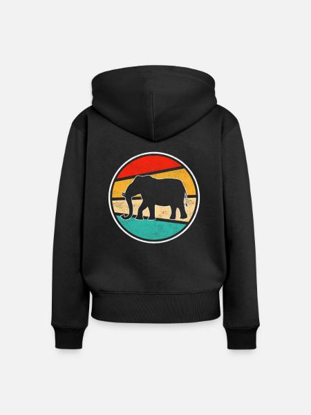 Elefant Retro - Frauen Premium Bio Zip Hoodie - Schwarz