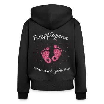 Fusspflegerin Pediküre Fusspflege - Frauen Premium Bio Zip Hoodie - Schwarz - Hinten - Julia (174cm)