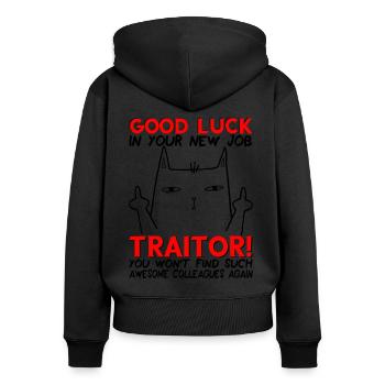 Jobwechsel Neuer Job Abschied Abschiedsgeschenk - Frauen Premium Bio Zip Hoodie - Schwarz - Hinten - Julia (174cm)