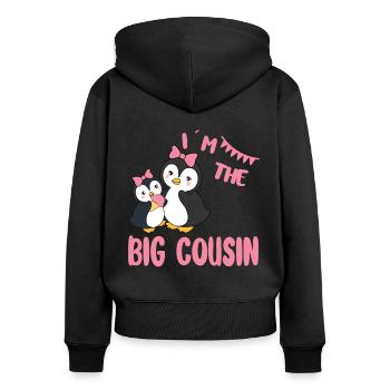 Große Cousine Pinguine - Ich werde große Cousine - Frauen Premium Bio Zip Hoodie - Schwarz - Hinten - Julia (174cm)