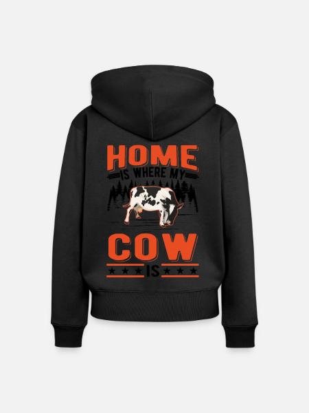Home is where my Cow is Kuh Rinderzüchter - Premium økologisk hoodie med lynlås til kvinder - sort