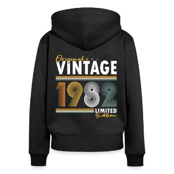 40. Geburtstag Jahrgang 1982 Original Vintage 1982 - Frauen Premium Bio Zip Hoodie - Schwarz - Hinten - Julia (174cm)