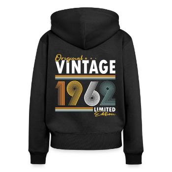 60ème anniversaire millésime 1962 Original Vintage 1962 - Sweat à capuche zippé Premium bio Femme - noir - Dos - Julia (174cm)