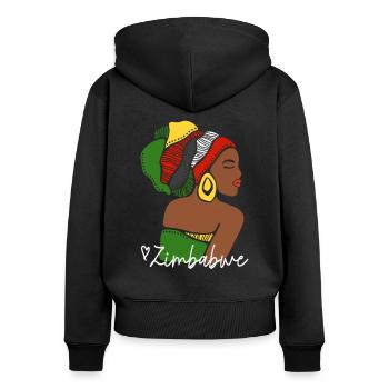 Zimbabwe Zim Zimbabwe Afrique Drapeau Noir Patrimoine - Sweat à capuche zippé Premium bio Femme - noir - Dos - Julia (174cm)