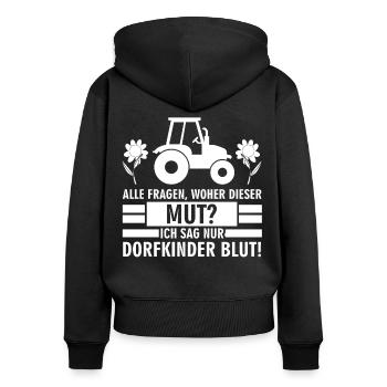 Dorfkinder Dorf Traktor Landkinder - Frauen Premium Bio Zip Hoodie - Schwarz - Hinten - Julia (174cm)