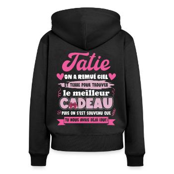 Meilleur cadeau tatie citation coeur ruban coeur - Sweat à capuche zippé Premium bio Femme - noir - Dos - Julia (174cm)