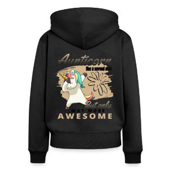 Aunticorn Einhorn für Tante und Patentante - Frauen Premium Bio Zip Hoodie - Schwarz - Hinten - Julia (174cm)