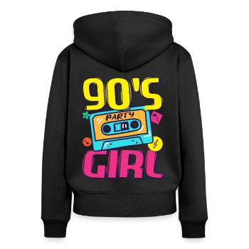 Tenue des années 90 Party Party 90s Devise de la fille de fête 1990 - Sweat à capuche zippé Premium bio Femme - noir - Dos - Julia (174cm)