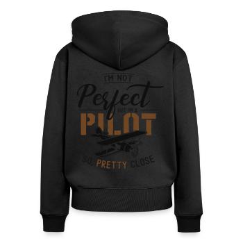 Pilote d’avion Biplan vintage je suis - Sweat à capuche zippé Premium bio Femme - noir - Dos - Julia (174cm)