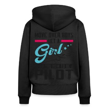 Airplane Pilot Girl Vintage Move - Frauen Premium Bio Zip Hoodie - Schwarz - Hinten - Julia (174cm)