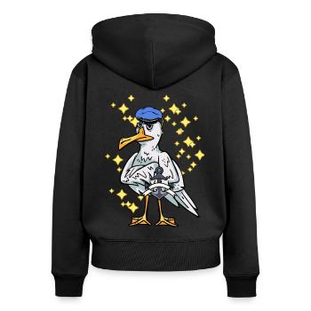 Seagull Sailor Sailor Maritim Anchor Ahoi Capitaine - Sweat à capuche zippé Premium bio Femme - noir - Dos - Julia (174cm)