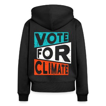 Slogan sur le changement climatique : VOTEZ POUR LE CLIMAT - Sweat à capuche zippé Premium bio Femme - noir - Dos - Julia (174cm)