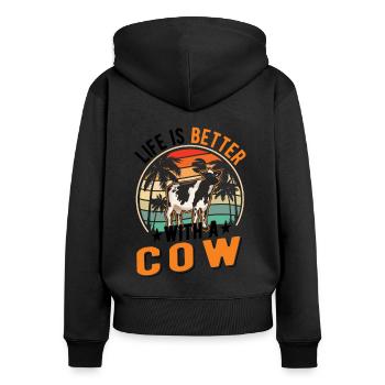 Life is better with a Cow Rinder Kühe Kuh - Frauen Premium Bio Zip Hoodie - Schwarz - Hinten - Julia (174cm)