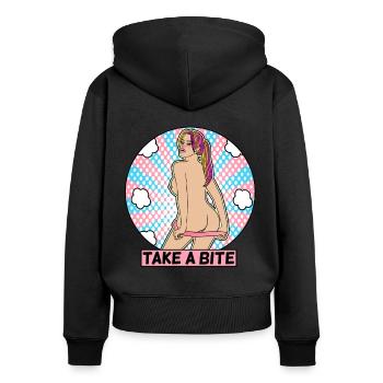 EROTIC SEXY GIRL TAKE A BITE - Frauen Premium Bio Zip Hoodie - Schwarz - Hinten - Julia (174cm)