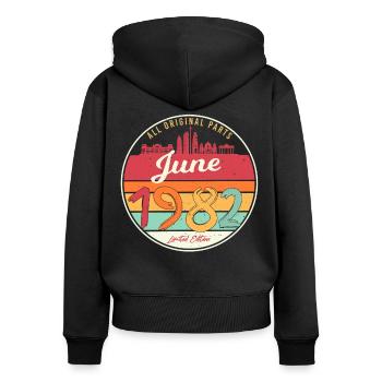 40ter Jahrestag 1982 Juni - Frauen Premium Bio Zip Hoodie - Schwarz - Hinten - Julia (174cm)