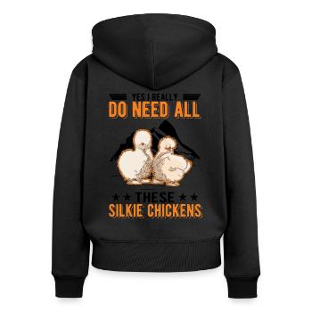 J’ai vraiment besoin de tous ces poulets Silkie - Sweat à capuche zippé Premium bio Femme - noir - Dos - Julia (174cm)