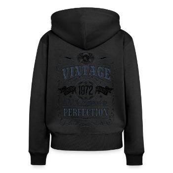 Millésime 1972 Anniversaire Année de naissance 1972 Cadeau - Sweat à capuche zippé Premium bio Femme - noir - Dos - Julia (174cm)