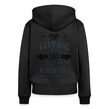 Vintage 2001 Geburtstag Geburtsjahr 2001 Geschenk - Frauen Premium Bio Zip Hoodie - Schwarz - Hinten - Julia (174cm)