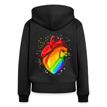 Coloré Real Heart LGBTQ GAY Lesbian Pride Mois - Sweat à capuche zippé Premium bio Femme - noir - Dos - Julia (174cm)