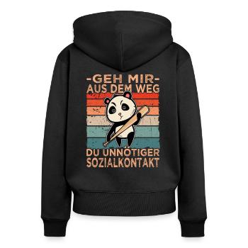 Aus dem Weg du unnötiger Sozialkontakt - Frauen Premium Bio Zip Hoodie - Schwarz - Hinten - Julia (174cm)